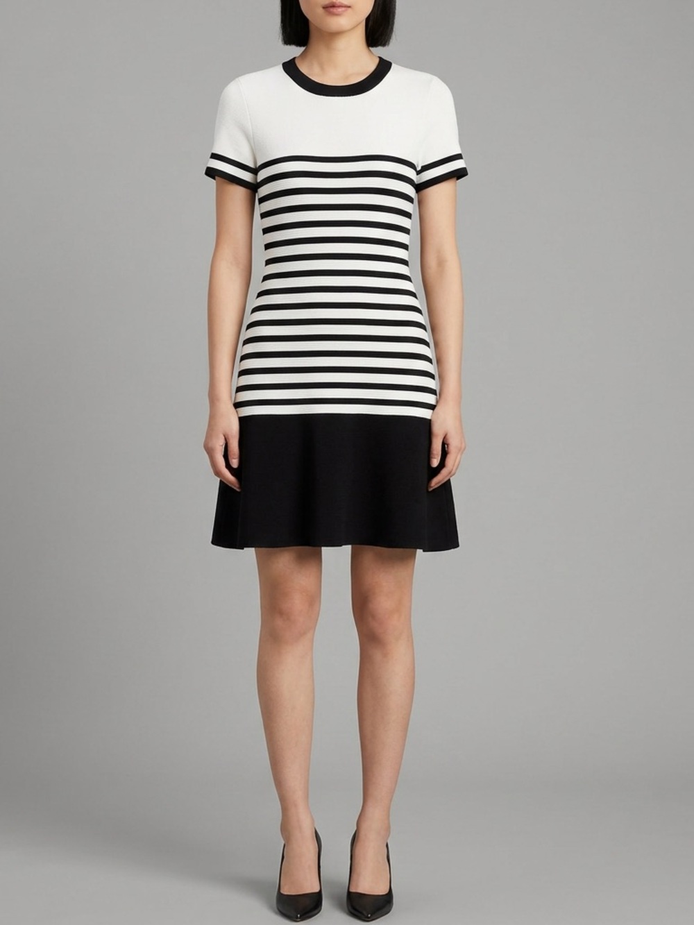 Kate Spade Black & White Striped Fit and Flare Mini Dress Knit A-Line S